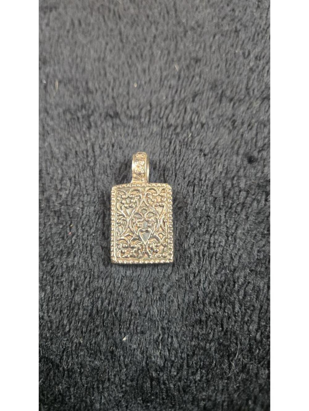 Sterling Silver Rectangular Pendant with Intricate Floral Design